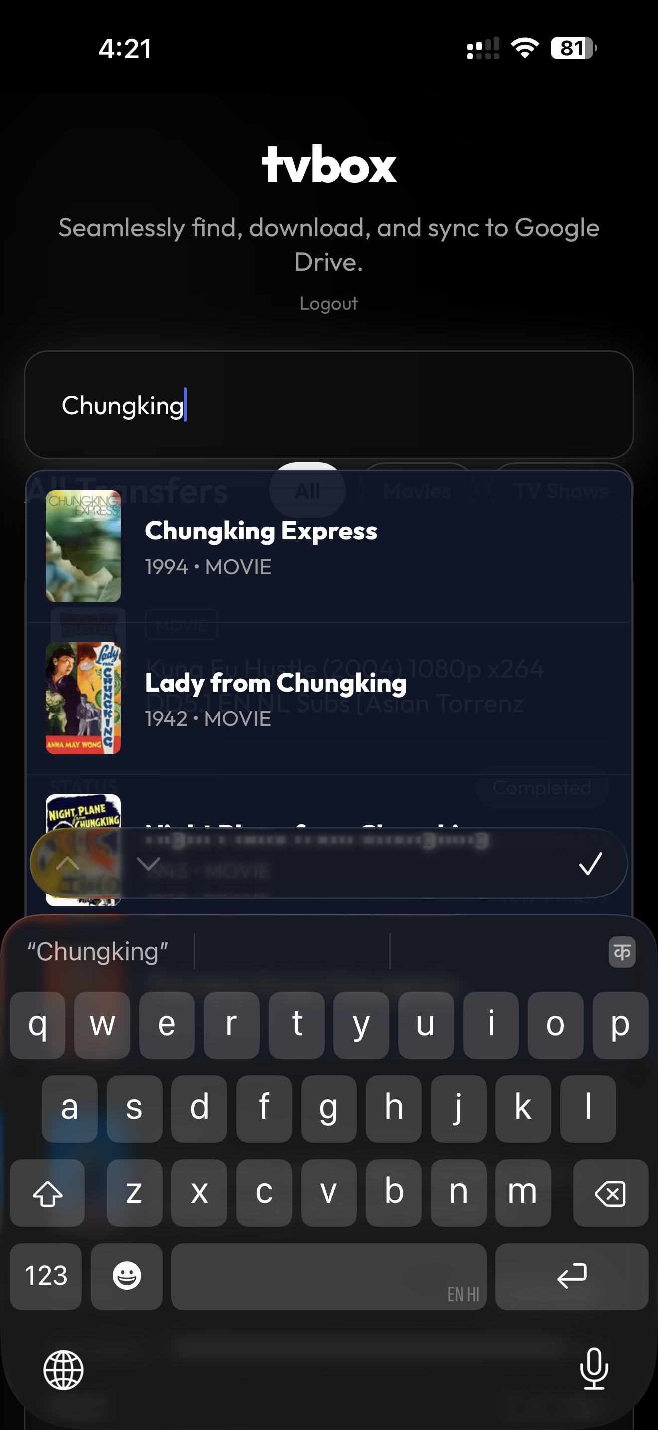 After Setup: Search for Movie / TVShow